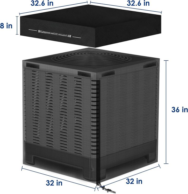 2 in 1 Air Conditioner Covers for Outside Units,Full Mesh & Detachable Waterproof Top AC Unit Defender Cover for All Season,Protect from Leaves,Snow & Dust 32