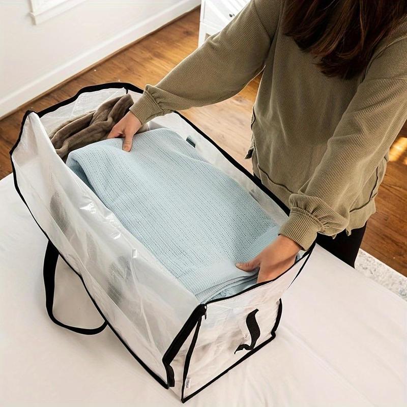 Clear Storage Bag with Handle, 1 2 Counts Foldable Large Capacity Clothes Storage Bag with Zipper, Storage Organizer for Home & Travel