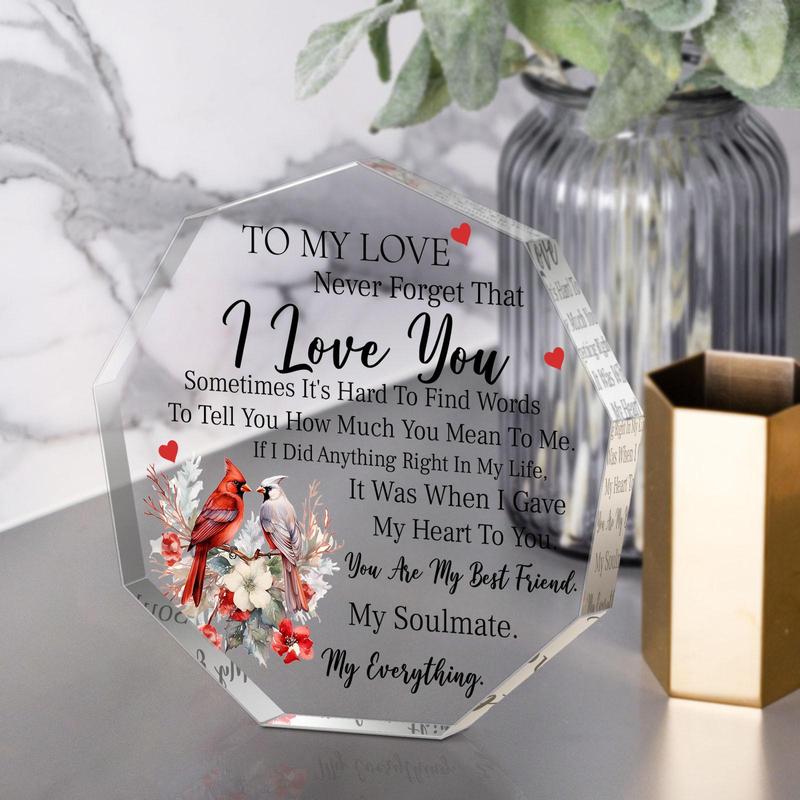 Acrylic Bird & Letter Pattern Plaque, 1 Count Romantic Gift, Desk Decoration Ornament for Home Room Office, Birthday Gift Ideas