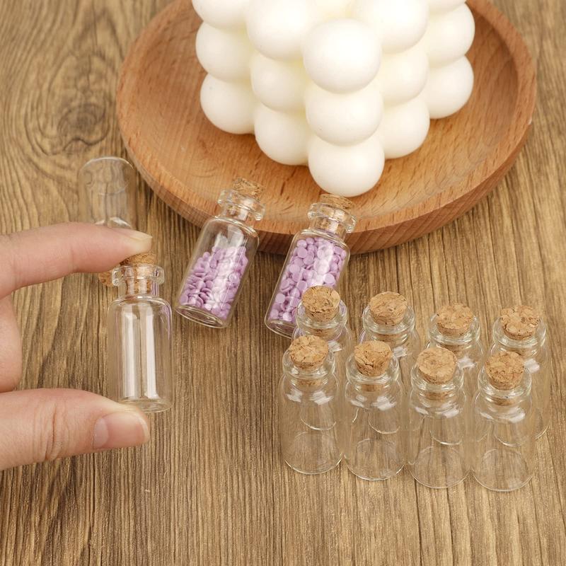 60pcs 2mL Mini Glass Bottles, Spell Jars with Cork Stoppers, Small Vials with Eye Screws and Funnels for Art Crafts Wedding Party Favors