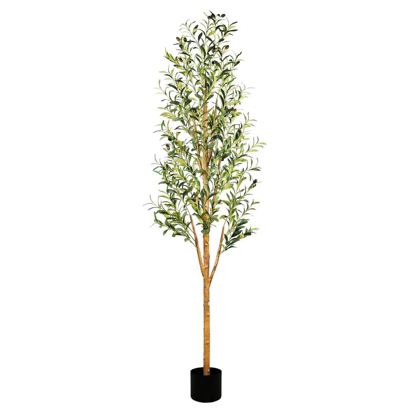 6FT Artificial Olive Tree, Faux Silk Potted Plants Indoor, Natural Wood Trunk and Realistic Branches Fruits, Fake Olive Tree for Home Living Room Office Decor