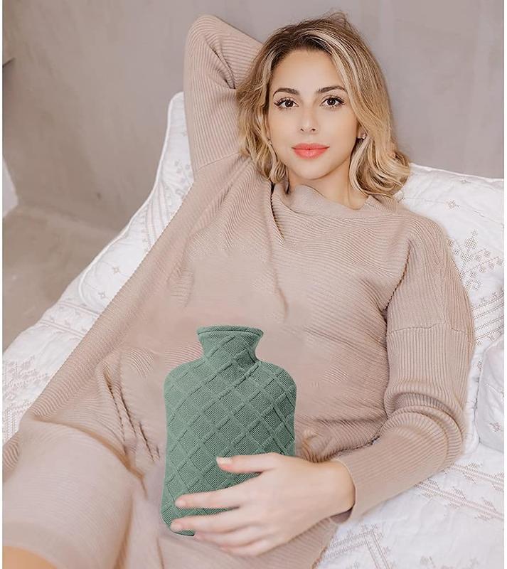 Classic Dark Green 1.8L Hot Water Bottle with Soft Cover Pain Relief & Menstrual Cramps Hot Compress & Cold Therapy Hand Cup