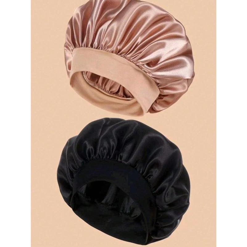 1 2pcs Silk Bonnet For Sleeping, Satin Hair Bonnets, Soft Elastic Band Silk Sleep Cap, Silk Hair Wrap For Curly Hair (Black Gold)