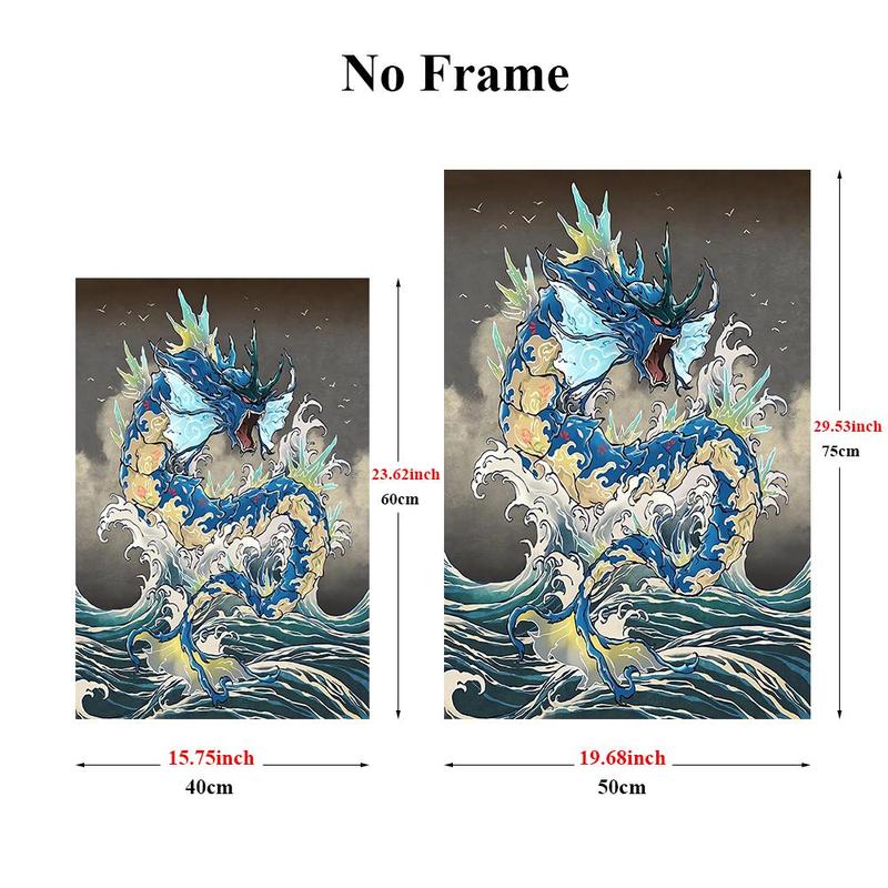 Dragon Pattern Wall Art, 2 Counts set Frameless Abstract Anime Poster, Cartoon Dragon Wall Art Painting for Living Room Bedroom Dormitory Home Decor