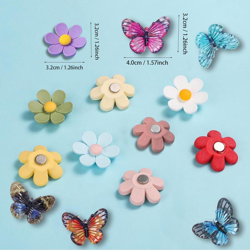 Butterfly & Flower Pattern Fridge Magnet, 13pcs set Mini Colorful Exquisite  Fridge Magnet, Fridge Decoration for Home Kitchen Dining Room Office Dormitory