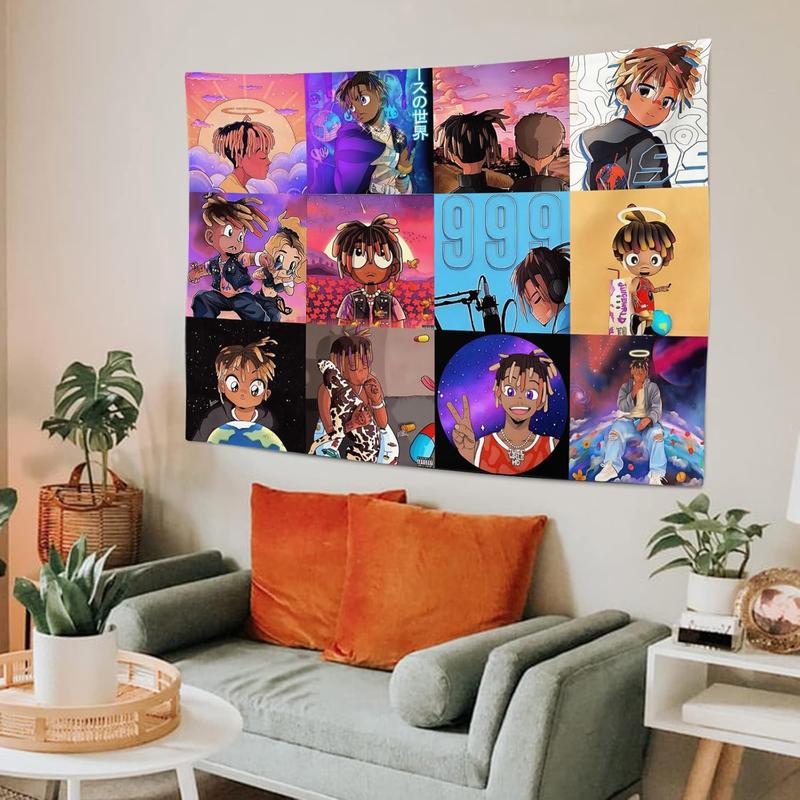 Juice Wrld Rapper Tapestry For Bedroom Juice Wrld Posters For Room Aesthetic Wall Tapestrys Cartoon Juice Wrld Flag Tapestry Wall Hanging Decor Wall Blanket For Home Wall Decor 59.1'' × 51.2