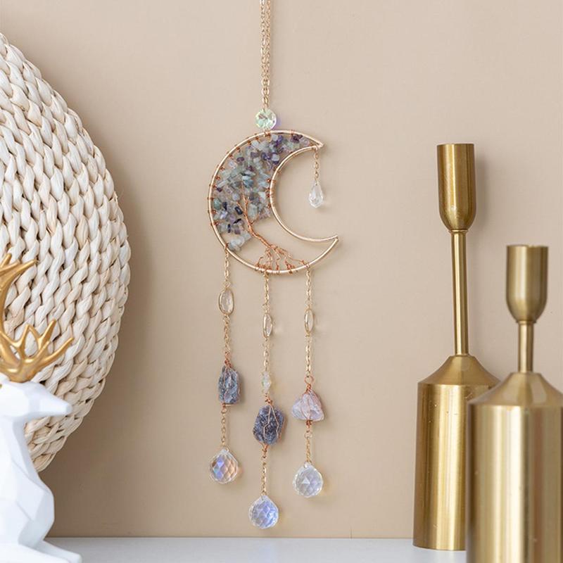 Moon Design Hanging Decor, Artificial Crystal Decor Sun Catcher, Courtyard Garden Living Room Window Decoration, Gift for Friends