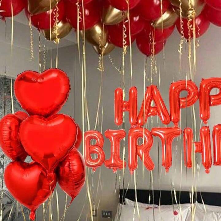 48pcs Red Happy Birthday Balloon Set with 18-Inch Heart Shape and Gold Latex Balloons for Party Decoration Colorful