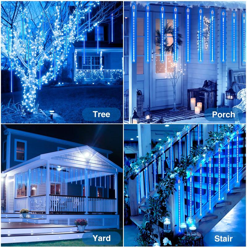 PEMOTech Meteor Shower Lights Outdoor, Halloween Christmas String Lights (27.7ft), 8 Tubes 12