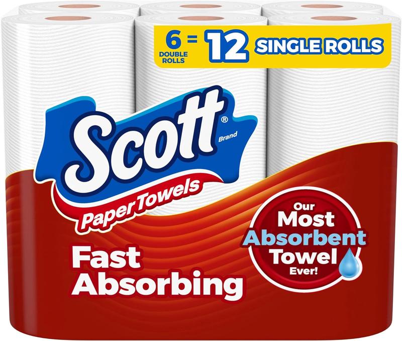 Paper Towels, Choose-A-Sheet, 6 Double Rolls = 12 Regular Rolls (100 Sheets Per Roll) Cleaning Pack Toilet Wipes