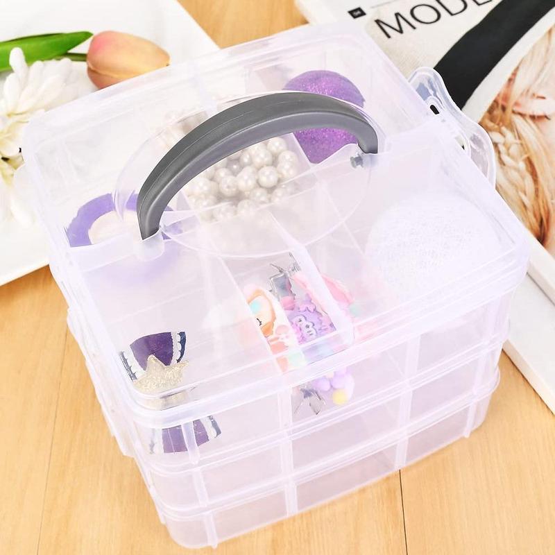 Stackable Compartment Storage Box, Clear Container Box for Storing Toy Jewelry Accessory, Nail Art Tool Plastic Organizer