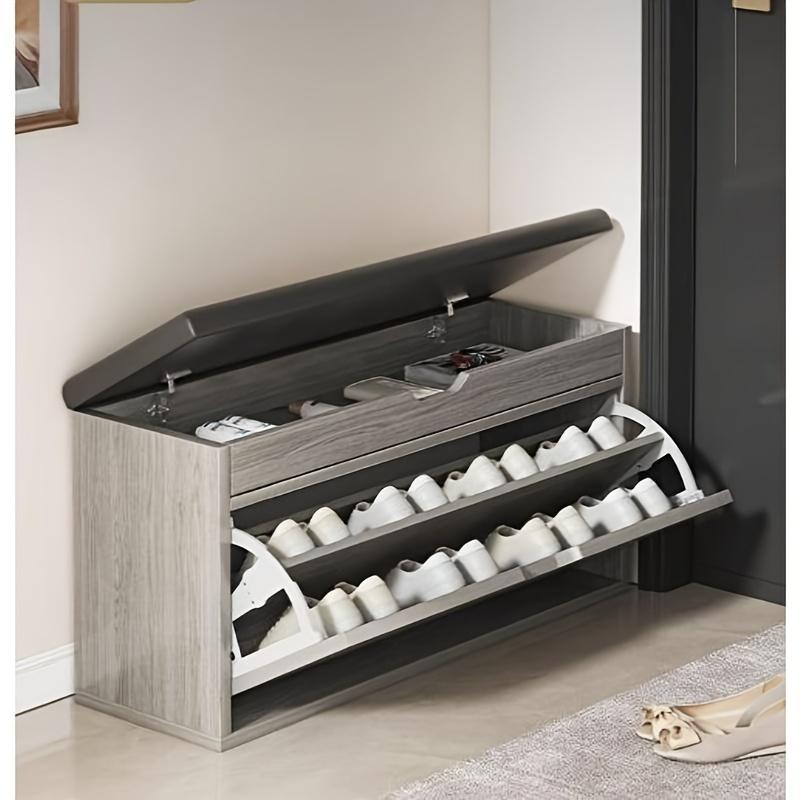 3-Tier Under-Bed Shoe Rack Organizer with Removable Seat Storage Bench with Flip Drawers