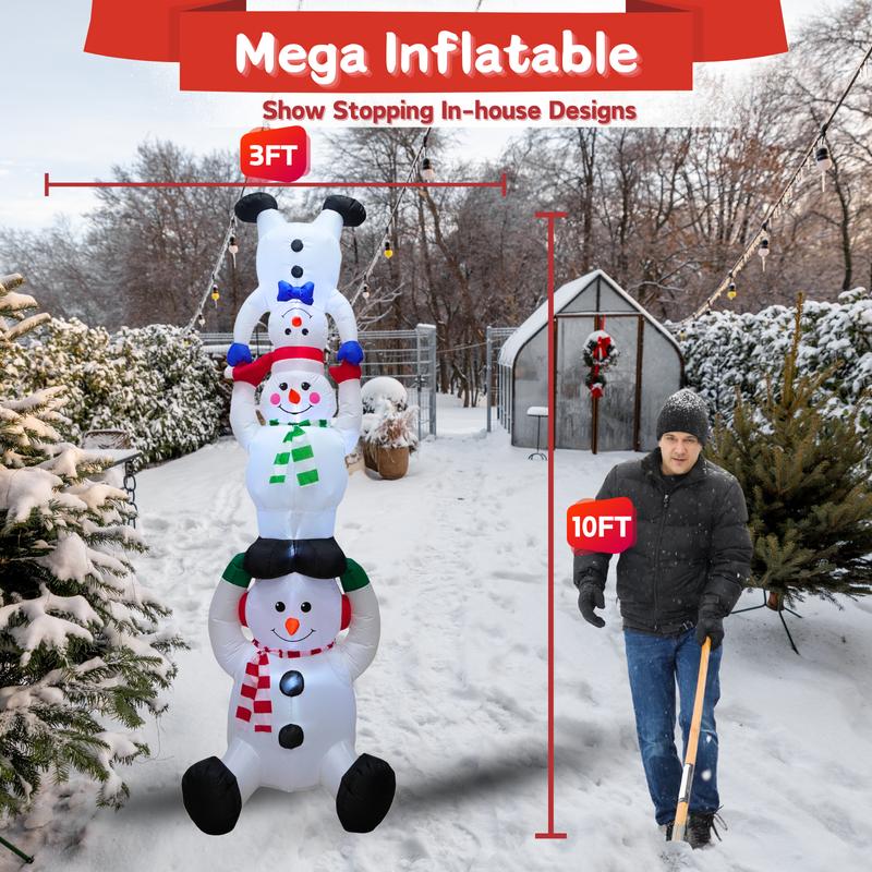 PTS 10FT Inflatable Snowman Family Tower Outdoor Decoration, Christmas Blow Up Yard Decorations, Built-in LED Lights Inflatables Xmas Holiday Funny Decor for Indoor Lawn Garden Ornaments