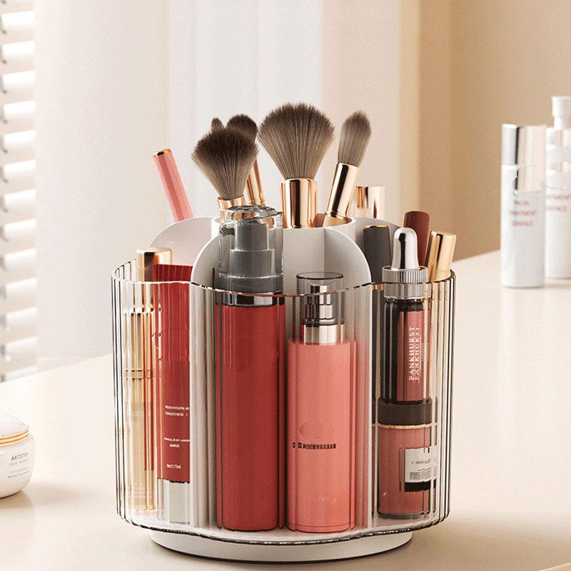 Summer Clear Multi-grid Makeup Brush Storage Organizer for Vanity, Rotatable Cosmetic Organizer, Makeup Organizer, Vanity Desk Portable Toiletries Storage Box for Home Dormitory, Summer for Gift