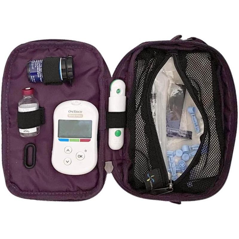 Tandem Diabetes Supply Case with insulated pocket. Organize your t:slim X2 insulin pump supplies. Fits: infusion site, dexcom inserter, glucose meter, lancet, test strips, insulin and more. (Purple) Mesh Pack Boxes