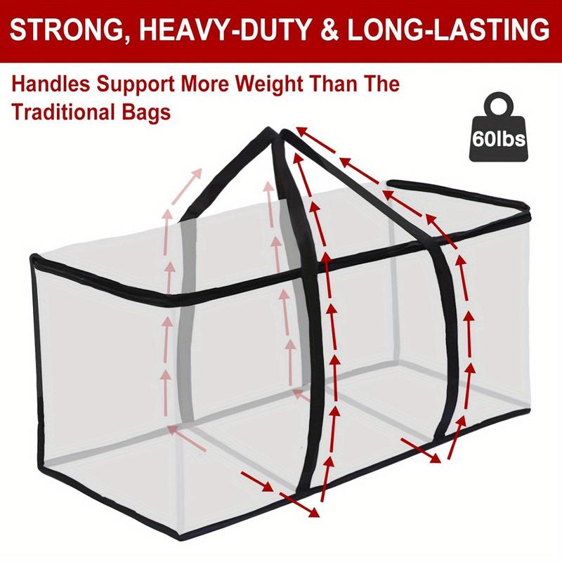 Clear Storage Bag with Handle, 1 2 Counts Foldable Large Capacity Clothes Storage Bag with Zipper, Storage Organizer for Home & Travel