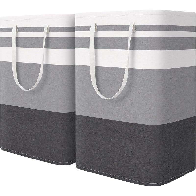 Homehacks 2-Pack Large Laundry Basket, Waterproof, Freestanding Laundry Hamper, Collapsible Tall Clothes Hamper with Extended Handles for Clothes Toys in the Dorm and Family-(Gradient Grey, 75L) HomeHacks