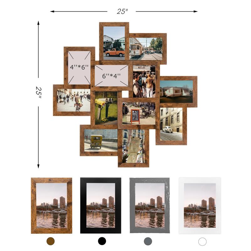 Jerry & Maggie Photo Frame 25x25 Family Picture Frames Collage Wall Decor 4x6 Pictures 12 Opening, Selfie Gallery Collage Wall Hanging, Wall Photo Frames for Living Room Decorations, Assembly Required Border Gifts Installation Mdf