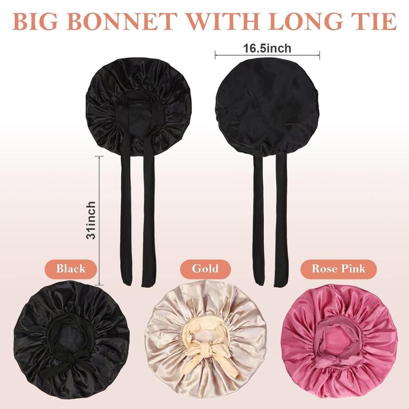 3 Pack Bonnet for Sleeping,Satin Silk Bonnet for Sleeping Women with Tie Band for Curly Hair Bonnet Braids