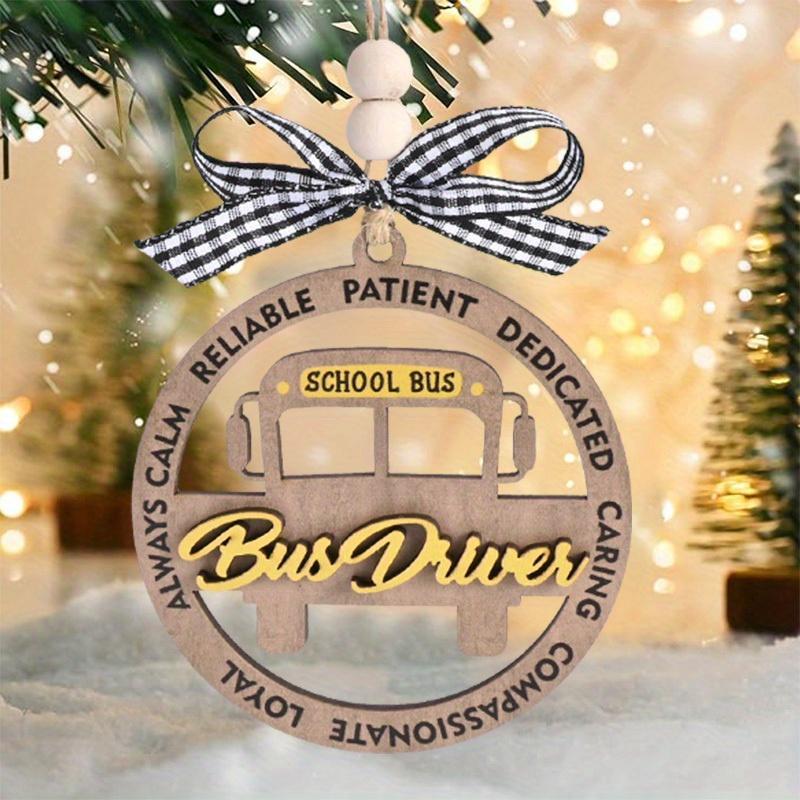 School Bus Design Wooden Hanging Ornament, 1 Count Creative Christmas Tree Pendant, Decoration for Backpack Student Bookbag Home Garden