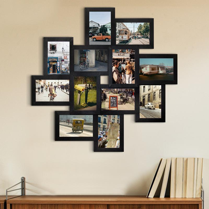 Jerry & Maggie Photo Frame 25x25 Family Picture Frames Collage Wall Decor 4x6 Pictures 12 Opening, Selfie Gallery Collage Wall Hanging, Wall Photo Frames for Living Room Decorations, Assembly Required Border Gifts Installation Mdf