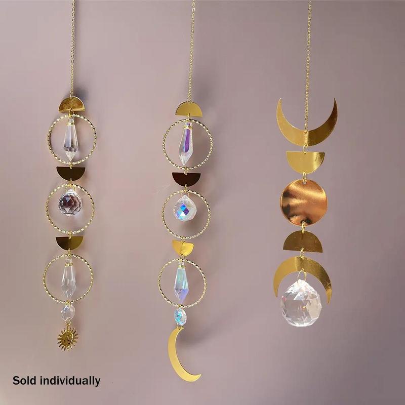 Artificial Crystal Hanging Suncatcher, 1 Count Moon & Sun & Round Shaped Bohemian Hanging Decor for Home Living Room Bedroom, Home Decor Supplies