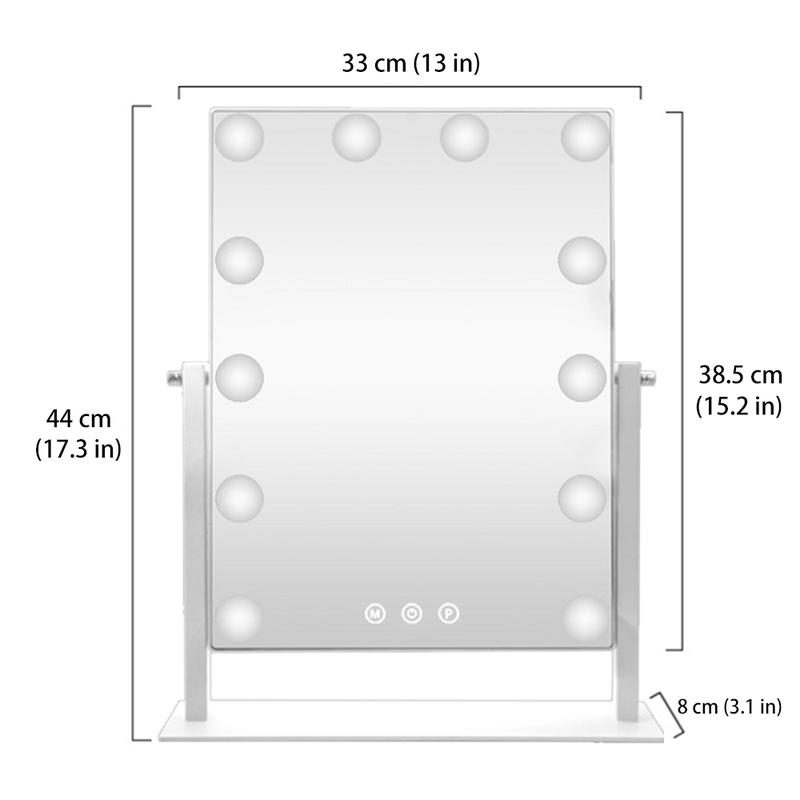 HIEEY Hollywood Vanity Mirror with 12 Dimmable Bulbs Lights , Three Color Lighting Modes, and 5X Magnification , Smart Touch Control, 360°Rotation (White,Gift Box)