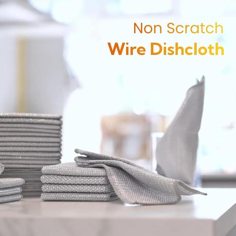 Wire Dishwashing Rags, 2024 New Scrubbing 、Multipurpose Wire Miracle Cleaning Cloths, Non-Scratch Kitchen Wire Dishcloth Rag Hand Pack