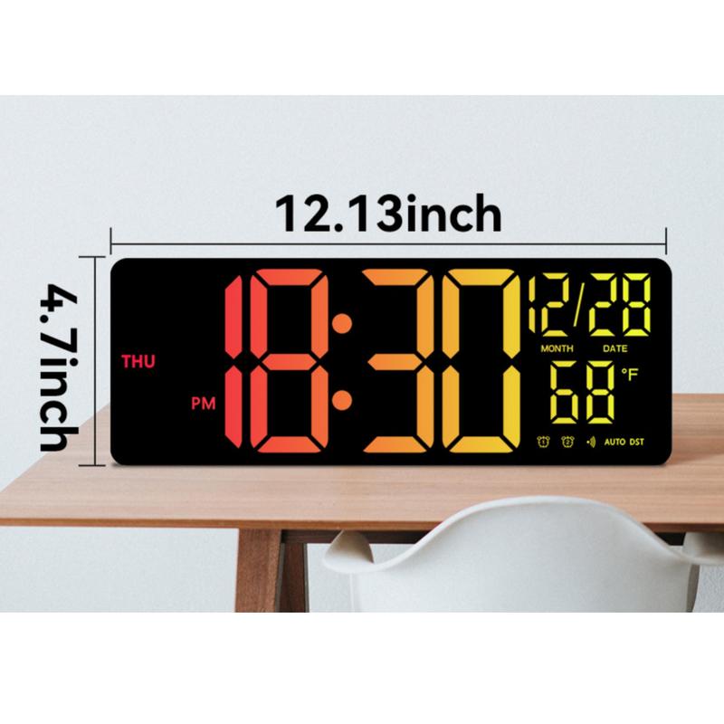 RGB Background Clock, 4 Side RGB Light, Home Decor, Big Size 13'' Game Room Clock, Dual Alarm, Dim Adjustable, Bluetooth Control