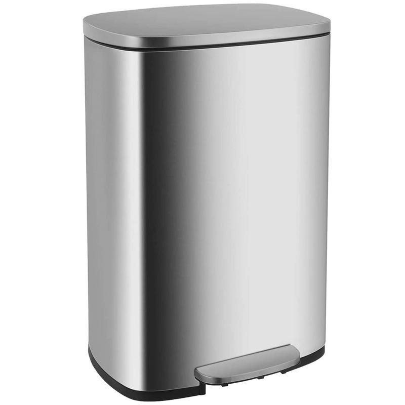 13.2 Gallon(50L) Trash Can, Fingerprint Proof Stainless Steel Kitchen Garbage Can with Removable Inner Bucket and Hinged Lids, Pedal Rubbish Bin for Home Office Plastic Smooth