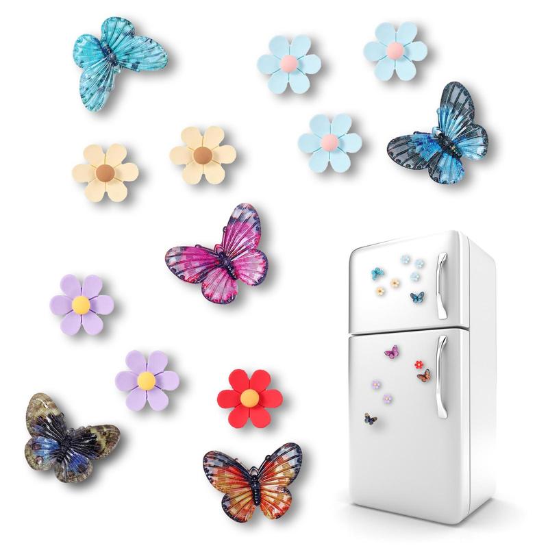 Butterfly & Flower Pattern Fridge Magnet, 13pcs set Mini Colorful Exquisite  Fridge Magnet, Fridge Decoration for Home Kitchen Dining Room Office Dormitory