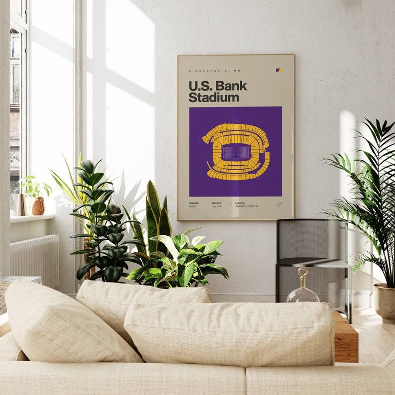 Minnesota Vikings Poster, US Bank Stadium Print, Mid Century Modern Football Poster, Sports Bedroom Posters, Minimalist Office Wall Art