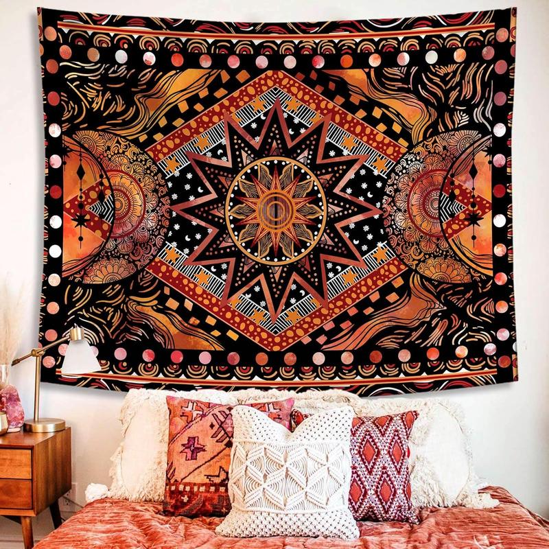 Orange Sun and Moon Tapestry Wall Hanging, Indie Hippie Cool Wall Tapestries, Aesthetic Tapestry for Bedroom Living Room Dorm (Orange, 30'' × 40'')