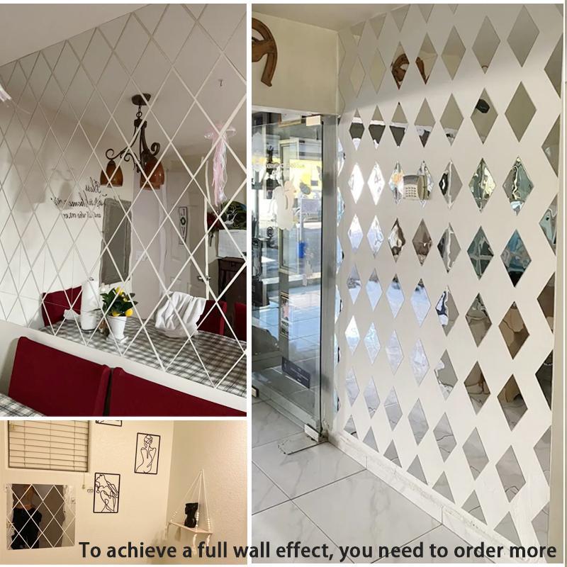 Geometric Pattern Wall Decorative Sticker for Dressers, 17pcs 3D Mirror Summer Wall Tiles Sticker, DIY Acrylic Wall Art Decal for Bedroom Living Room Decor