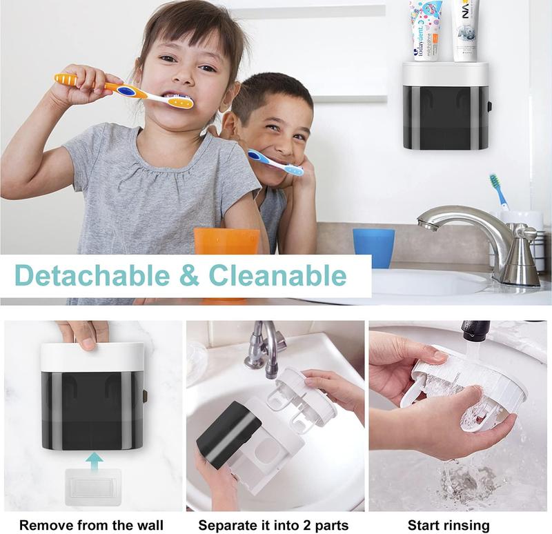 Toothbrush Holder Toothpaste Dispenser Wall Mounted Cover Electric Tooth Brush Stand Set with 2 Toothpaste Squeezers for Shower Bathroom Kids Black (No Electric, No Light)