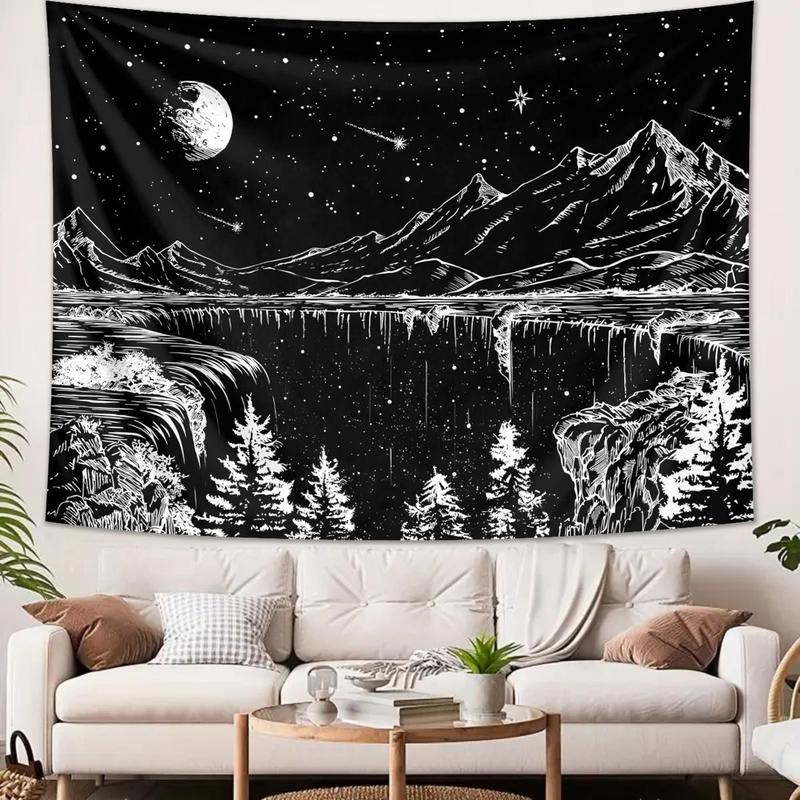 Abstract Starry Night Mountain Landscape Pattern Tapestry for Mean Girls Decorations, 1 Count Wall Hanging Tapestry for Home Living Room Bedroom Decor