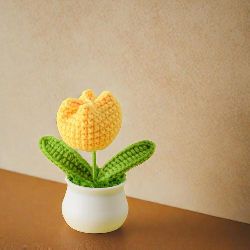 Crochet Tulip Plant, Cute Flower Decor, Home Decor Supplies for Living Room Bedroom Office, Fall & Winter Gift