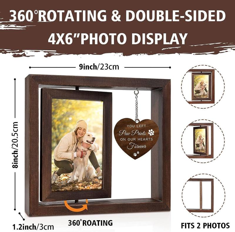 Pet Memorial Gifts for Dogs and Cats, Rotating Wooden Picture Frame for 4x6 Photo, Memorial Gifts for Loss of Pet, Bereavement Remembrance Picture Frame Decor Farmhouse Waterproof Decoration