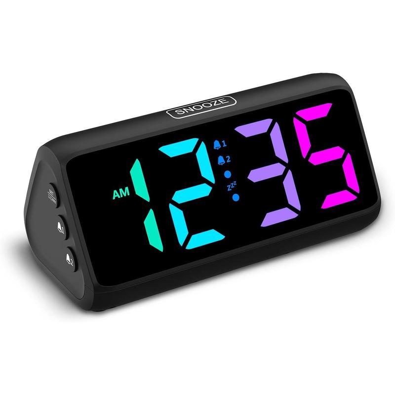 Loud Alarm Clock for Heavy Sleepers, RGB Alarm Clocks for Bedrooms Seniors Kids, Plug in Digital Clock with 5 Dimmers, 2 Alarms, 4 Volumes and Snooze