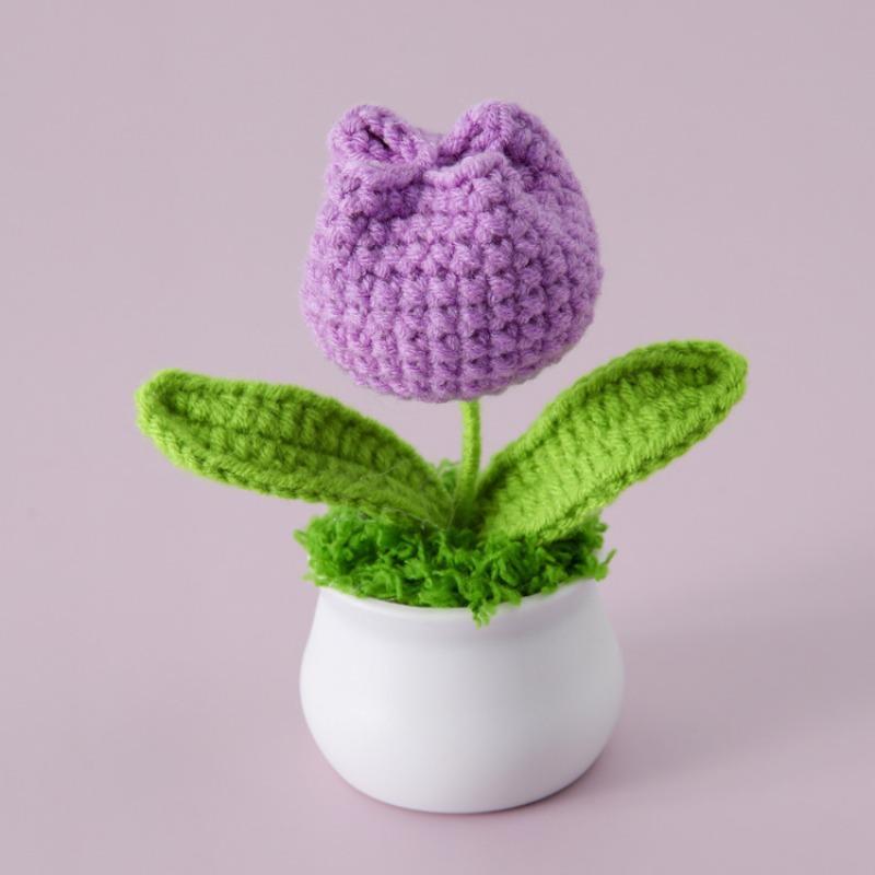 Crochet Tulip Plant, Cute Flower Decor, Home Decor Supplies for Living Room Bedroom Office, Fall & Winter Gift