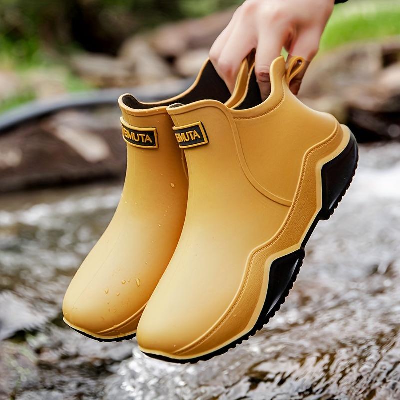 Womens Waterproof Stylish Rain Boots - Quick-Dry Slip-On Design - Durable Flat Short Boots for Outdoor Garden Work - Comfortable & Lightweight