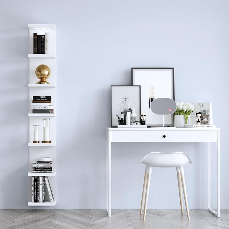 Makrtser7 Tier Wall Shelf Unit,White Lack Wall Shelf,Display Floating Shelf with LED Remote Control Light