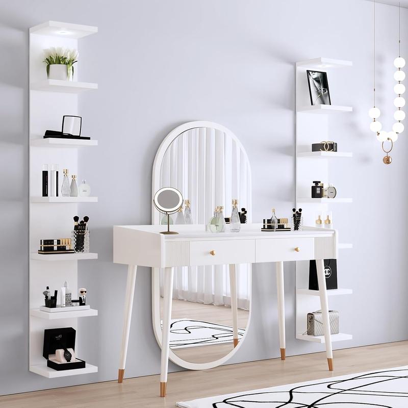 Makrtser7 Tier Wall Shelf Unit,White Lack Wall Shelf,Display Floating Shelf with LED Remote Control Light