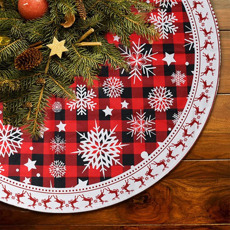 92CM Christmas Tree Skirts Snowflakes Red Fleece Mat,Navidad Plush Skirt Xmas Tree Fur Base,Santa Merry Christmas Decoration New Year Party Decor tree skirt