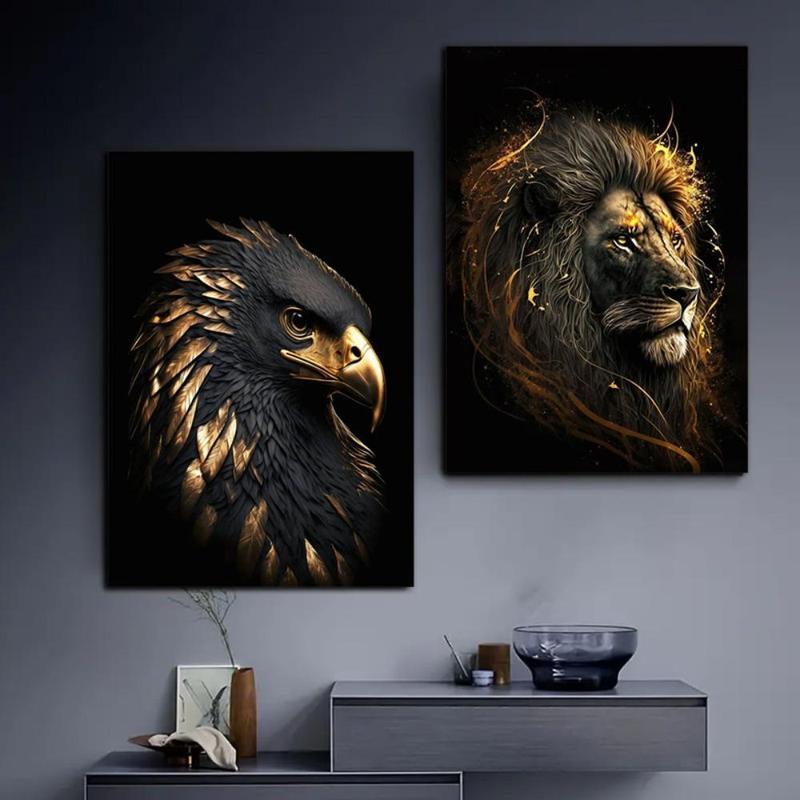 Lion & Eagle or Horse & Monkey Pattern Unframed Painting, 2 Counts Modern Wall Art Painting, Wall Decor for Home Living Room Bedroom