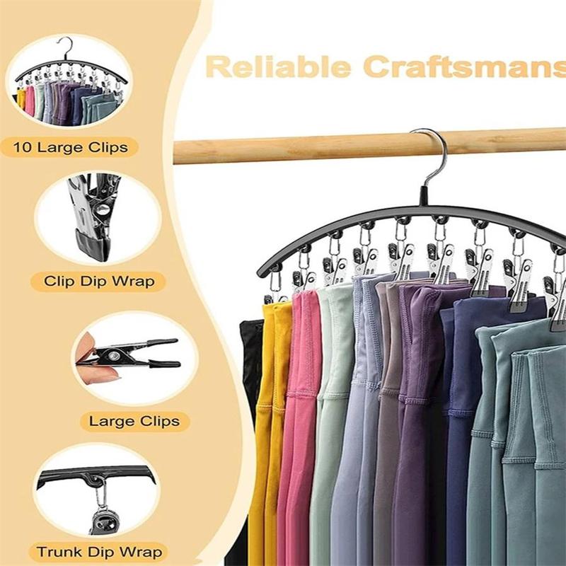 Hanger with 10 Clips, 1 Count Stainless Steel Clothes Hanger, Space Saving Clothes Hanger for Home Dorm Travel, Home Supplies