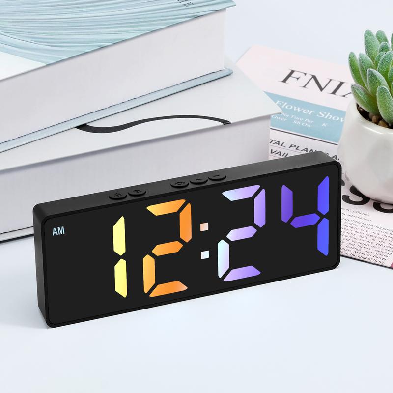 Christmas Gift 2 Counts 2024 New Clock Digital Alarm Clock for Bedrooms, 6.3'' LED Alarm Clock, Large Display Bedside Alarm Clock with Snooze, Adjustable Brightness, USB Charging Port, Black Case and Green Digit