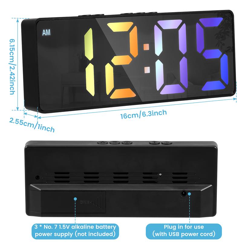 Christmas Gift 2 Counts 2024 New Clock Digital Alarm Clock for Bedrooms, 6.3'' LED Alarm Clock, Large Display Bedside Alarm Clock with Snooze, Adjustable Brightness, USB Charging Port, Black Case and Green Digit