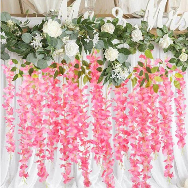 6 Pieces Wisteria Hanging Flowers 3.6ft Artificial Vines Fake Garland Silk Flower String for Wedding Party Garden Outdoor Greenery Home Wall Decoration