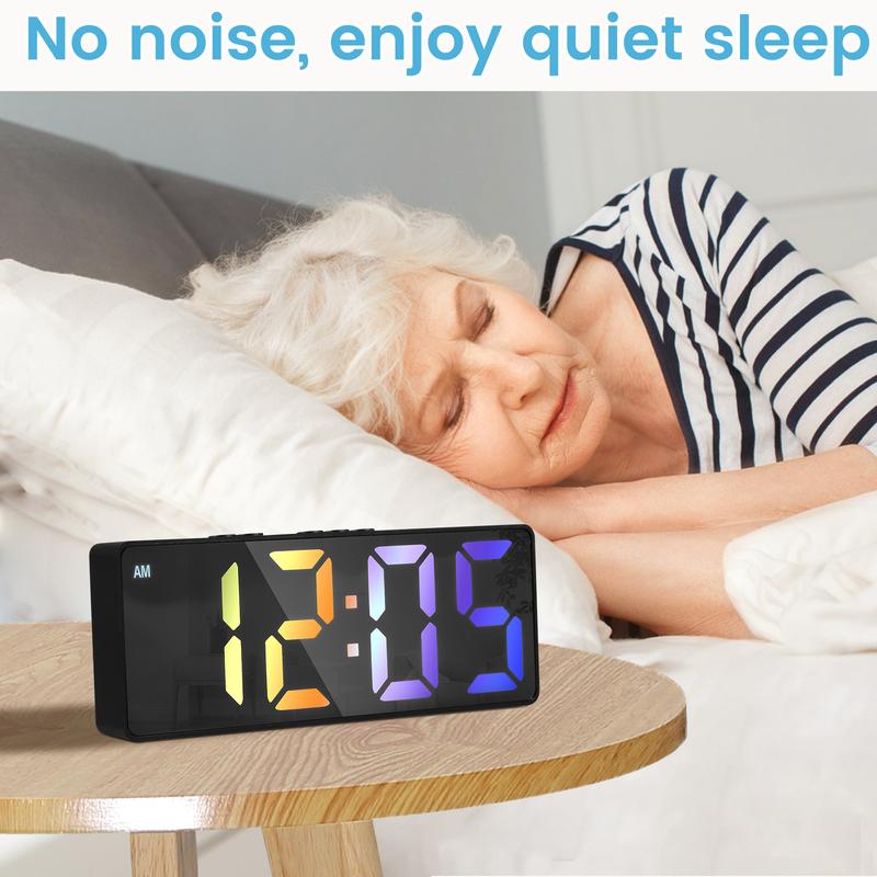 Christmas Gift 2 Counts 2024 New Clock Digital Alarm Clock for Bedrooms, 6.3'' LED Alarm Clock, Large Display Bedside Alarm Clock with Snooze, Adjustable Brightness, USB Charging Port, Black Case and Green Digit